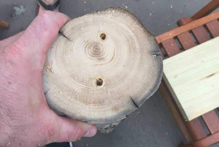 drilling pilot holes in driftwood